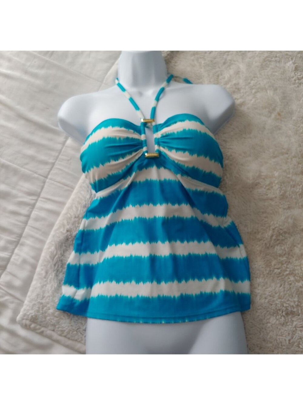 Lauren Ralph Lauren Tankini 12 Turquoise Stripe Resort LOGO Beach